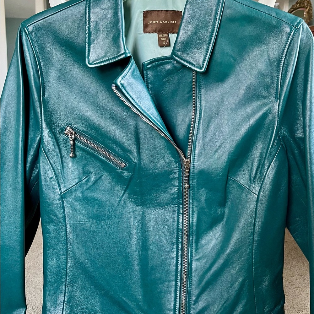 John Carlisle Deep Teal Leather Moto Jacket